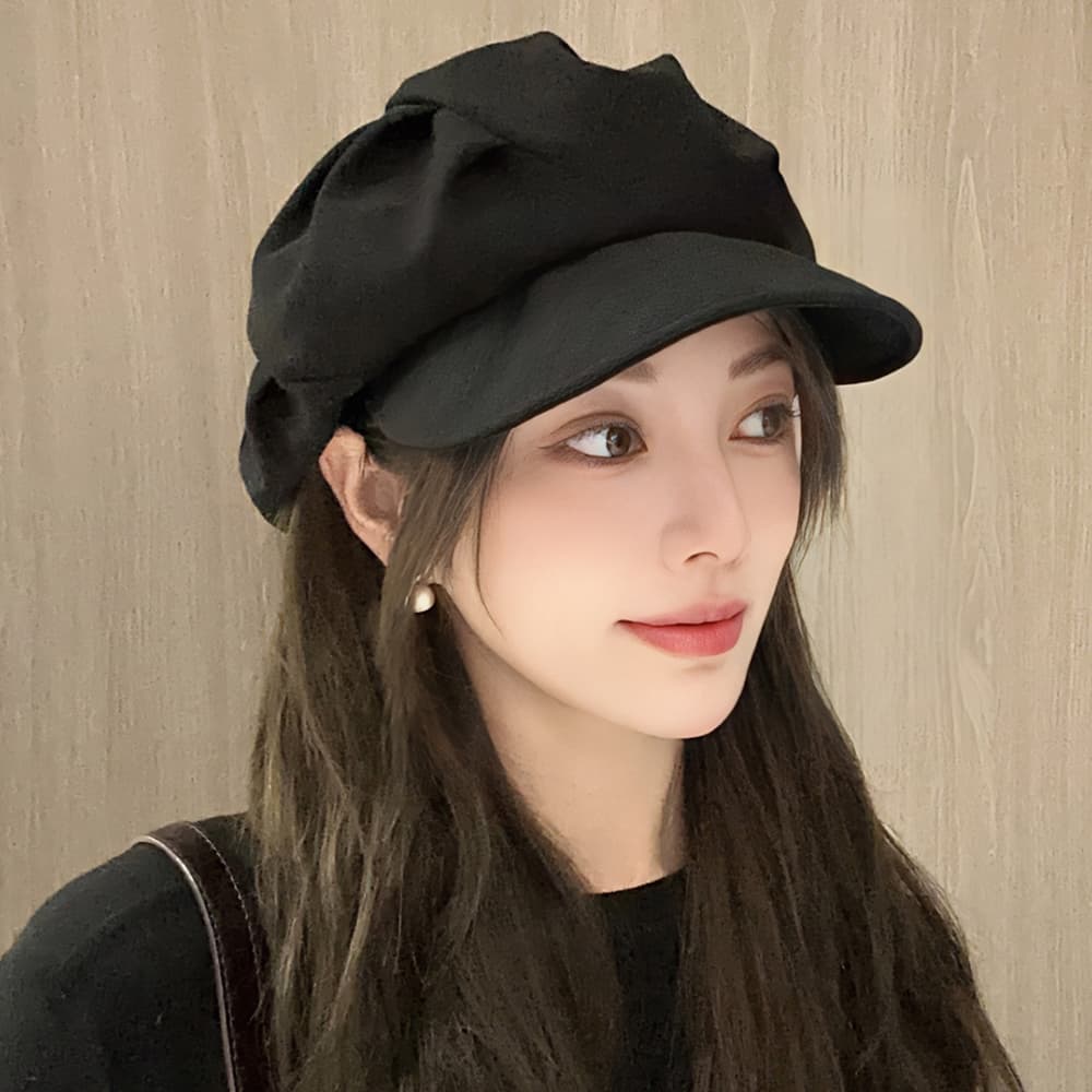 ボリューム キャスケット レディース 無地 つば付き帽子