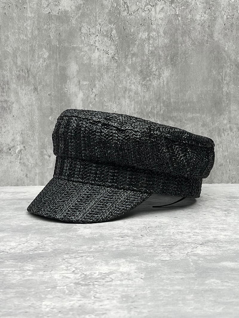 キャスケット ヘリンボーン編み マリン風キャスケット