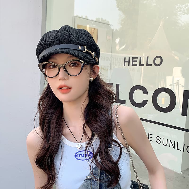 キャスケット レザーベルト付き通気性キャスケット