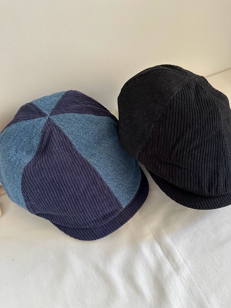 コーデュロイ×デニム切替キャスケット