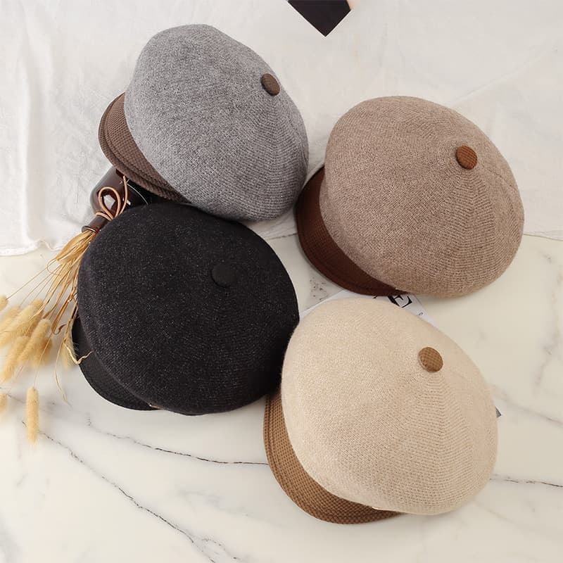 キャスケット　秋冬二層切替ニットキャスケット