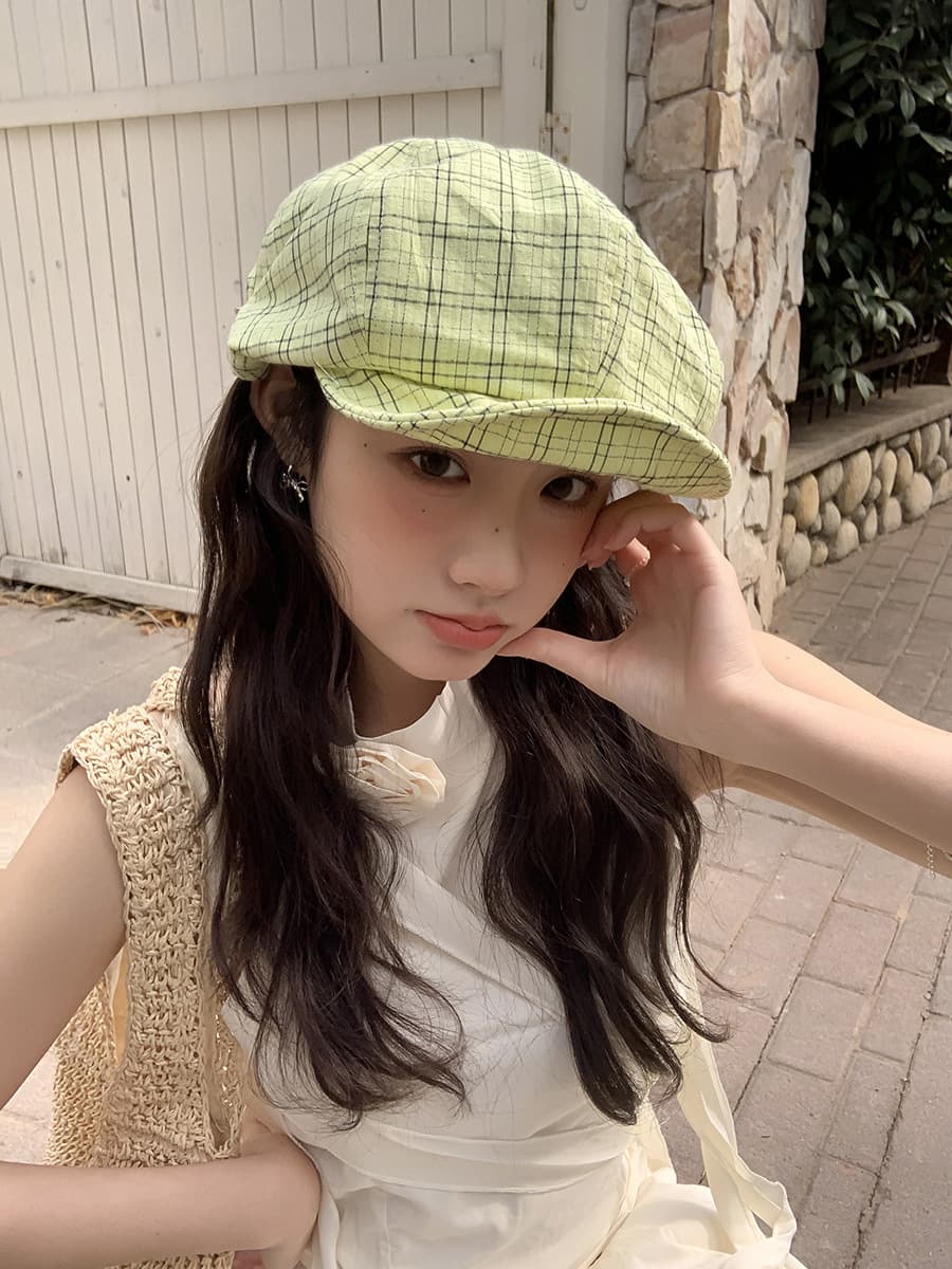 キャスケット 格子柄ハンチング帽