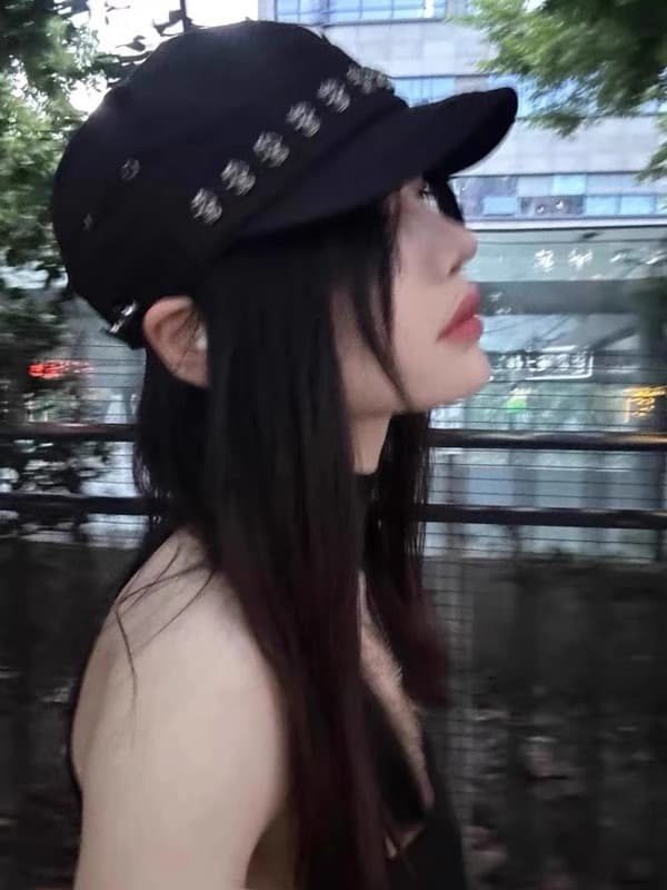 デニム キャスケット ドクロ飾り レディース 帽子