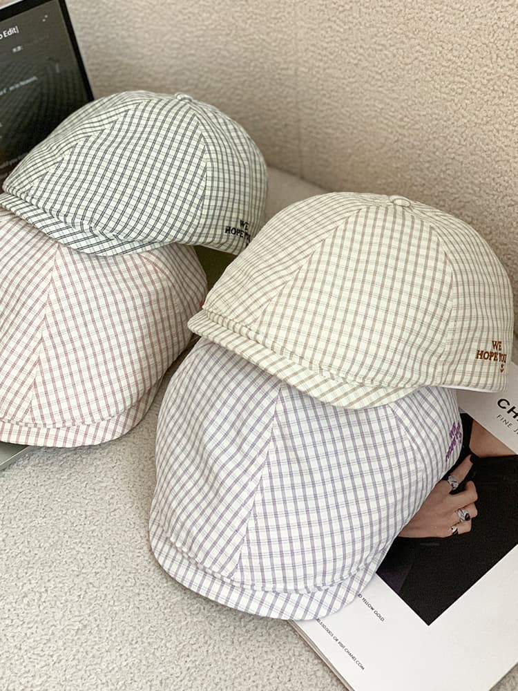 キャスケット 格子模様のクラシックハンチング帽