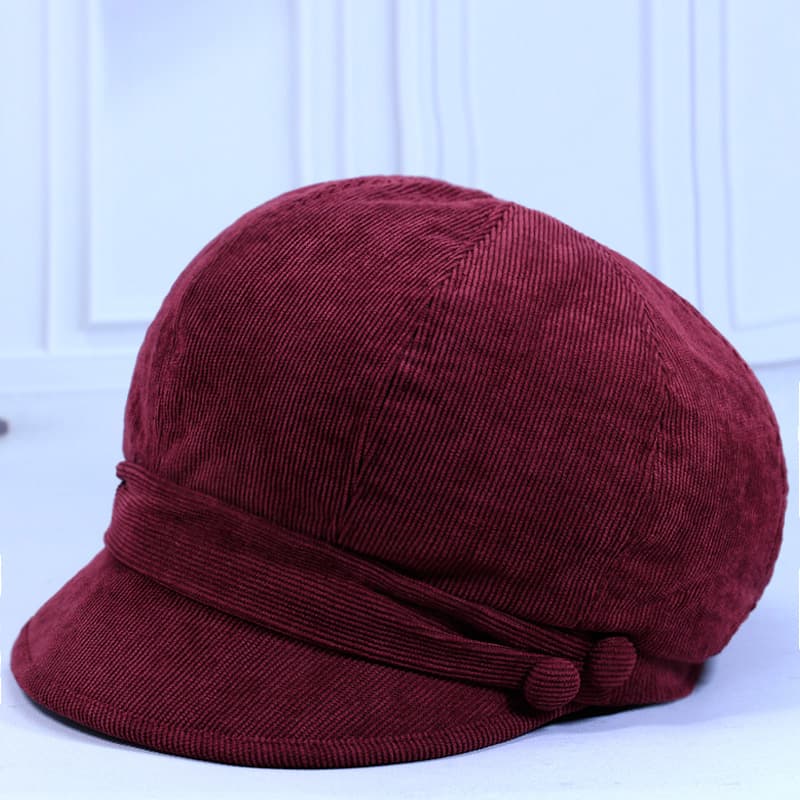 キャスケット 優美なリボン付きコーデュロイキャスケット