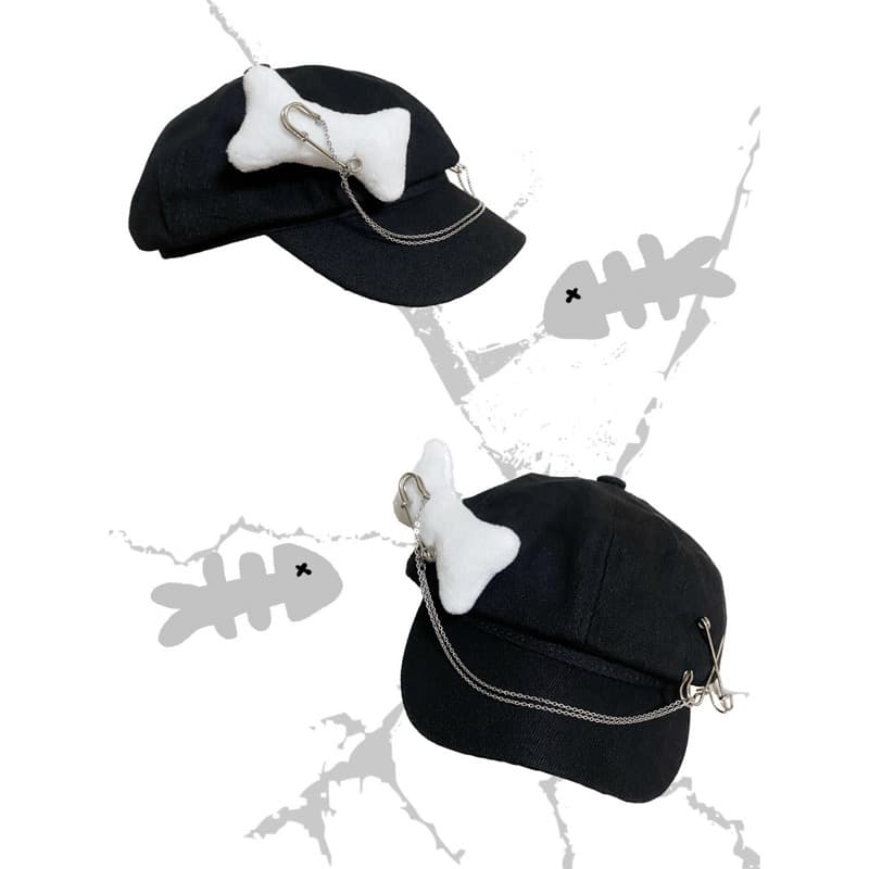 デザイン飾り付きツイードキャスケット 小顔効果帽子