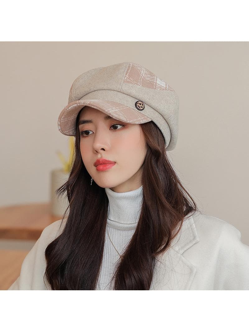 キャスケット 格子柄ツイードコンビキャスケット