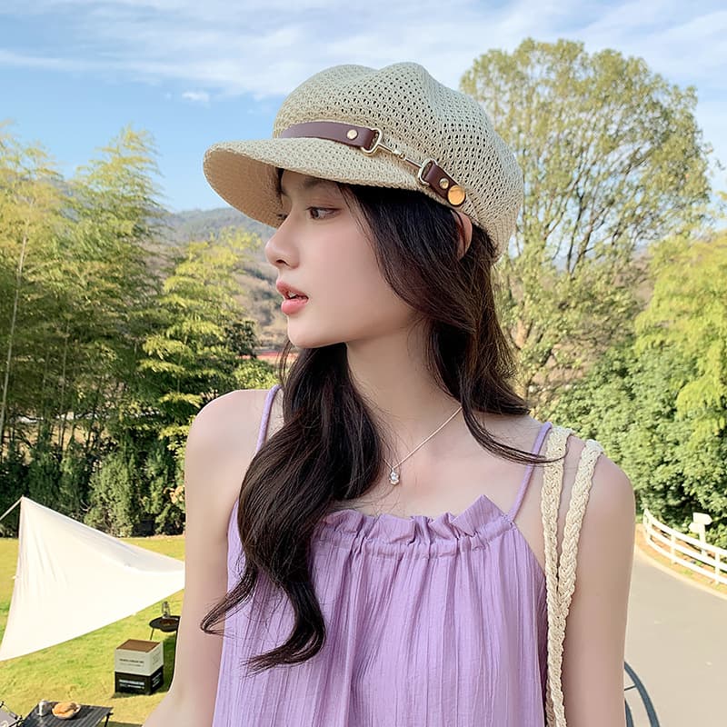 キャスケット レザーベルト付き通気性キャスケット