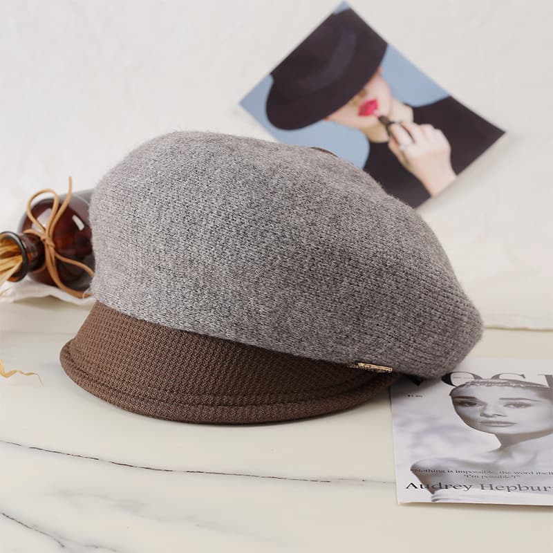 キャスケット　秋冬二層切替ニットキャスケット