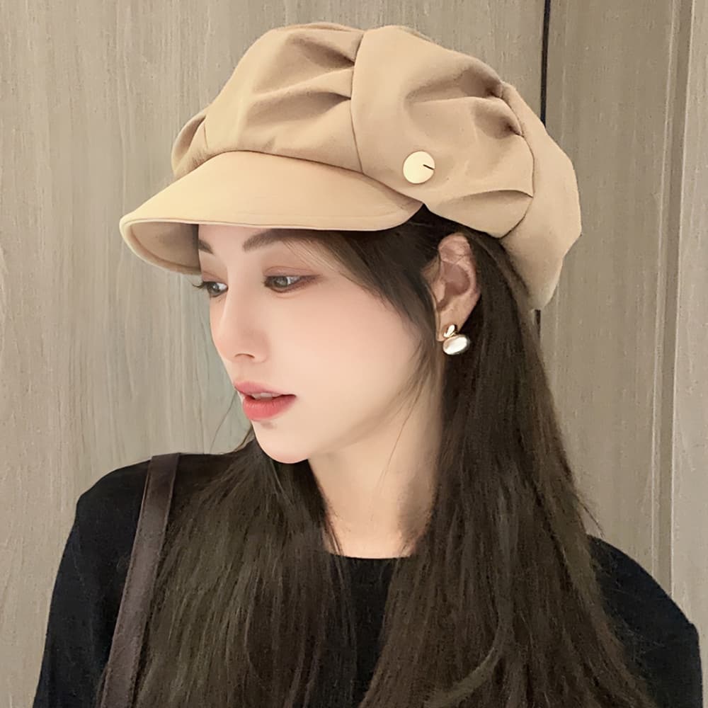 ボリューム キャスケット レディース 無地 つば付き帽子