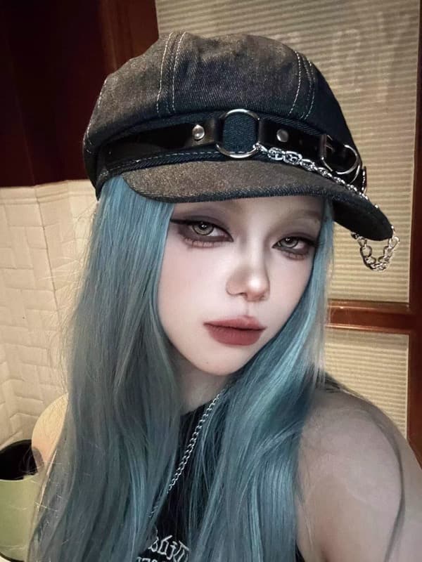 レザーベルト付き デニムキャスケット レディース 帽子