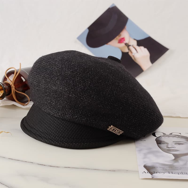 キャスケット　秋冬二層切替ニットキャスケット