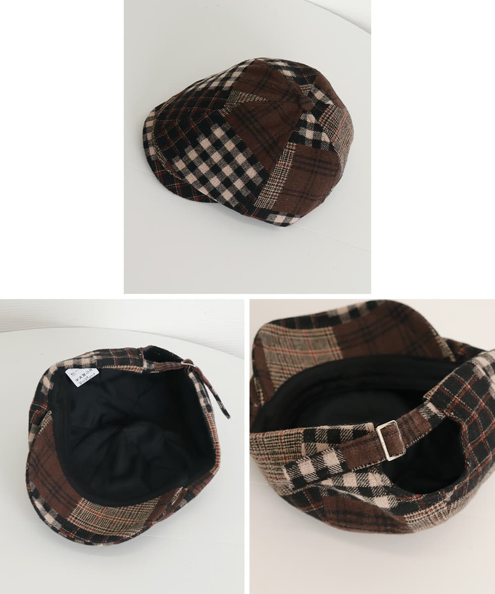 キャスケット レディース チェック柄ツイード 防寒帽子