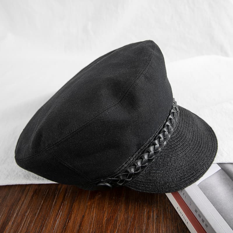 キャスケット　ブレード装飾リネンキャスケット帽