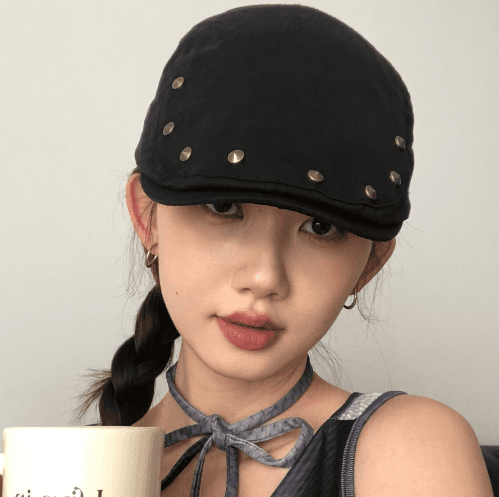 秋冬新作スタッズ付きアメカジキャスケット帽子2色展開