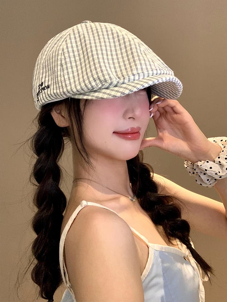 キャスケット 格子模様のクラシックハンチング帽