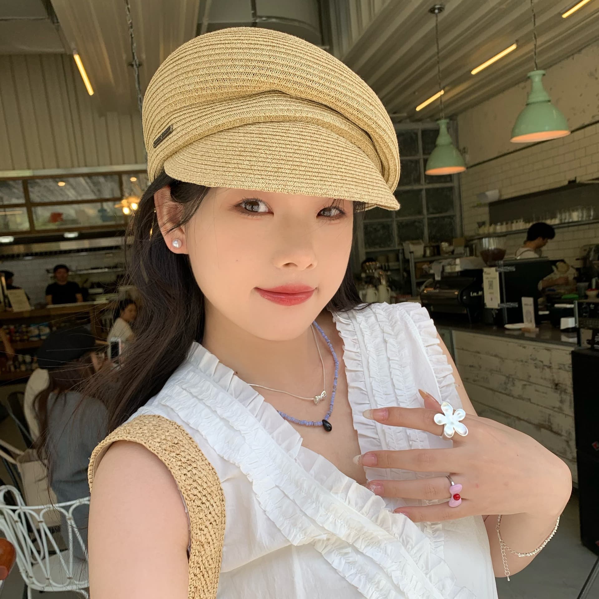 キャスケット 優雅なドレープ麦わらキャスケット