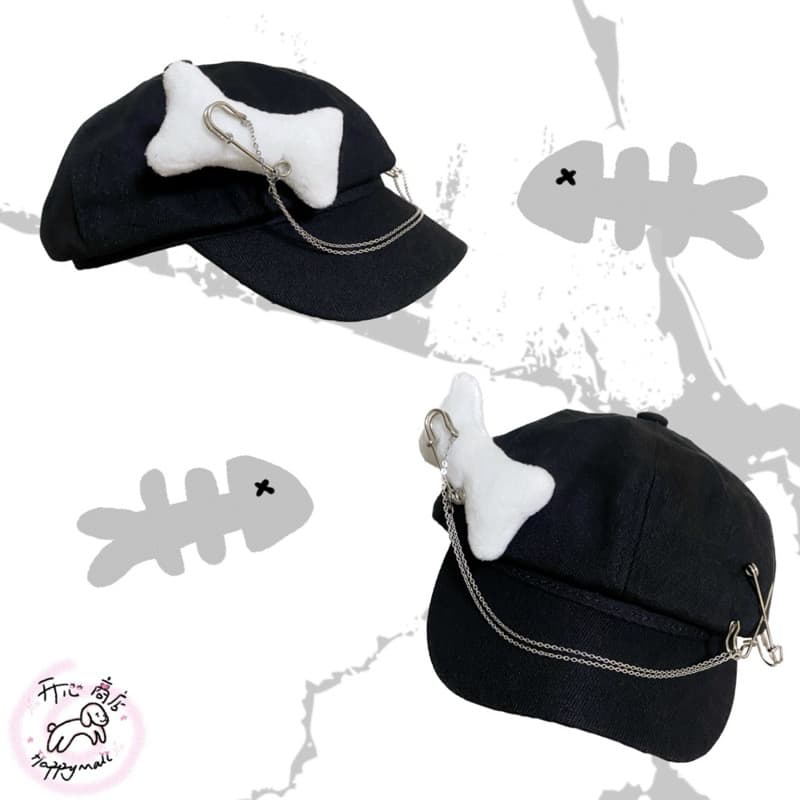 デザイン飾り付きツイードキャスケット 小顔効果帽子