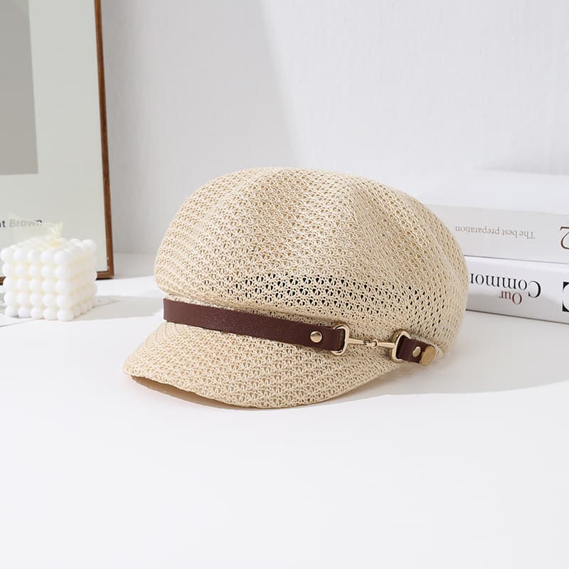 キャスケット レザーベルト付き通気性キャスケット