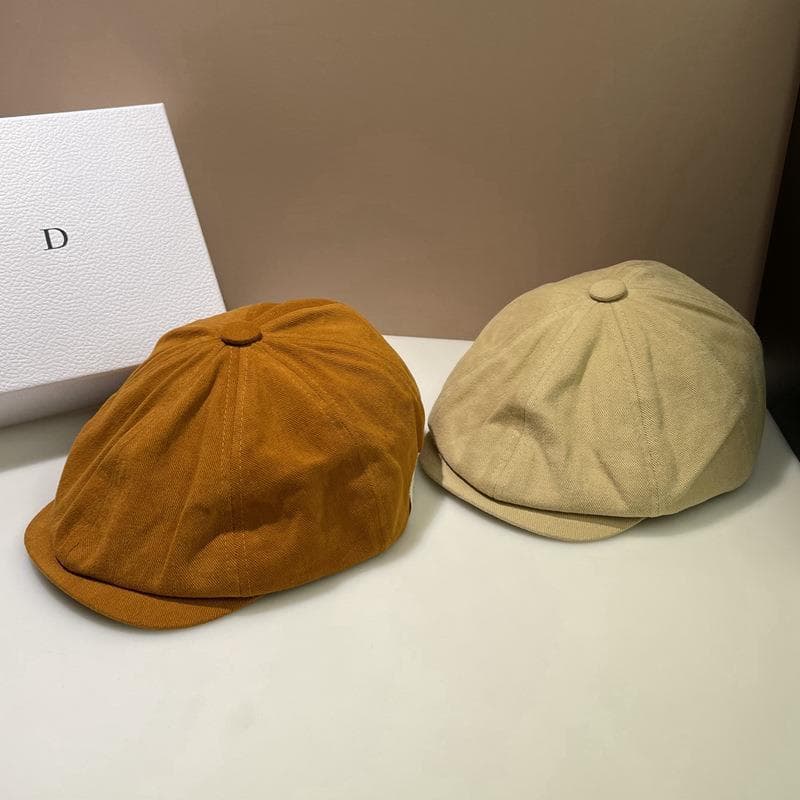 小顔効果キャスケット 無地シンプル コーデュロイ帽子