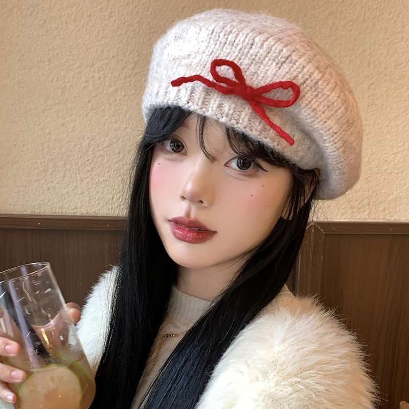 リボンアクセント ふんわりニットキャスケット