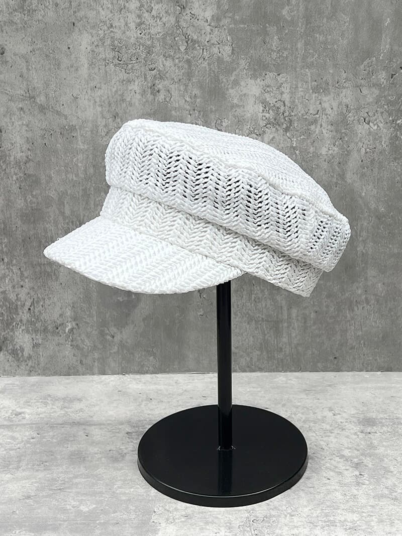 キャスケット ヘリンボーン編み マリン風キャスケット