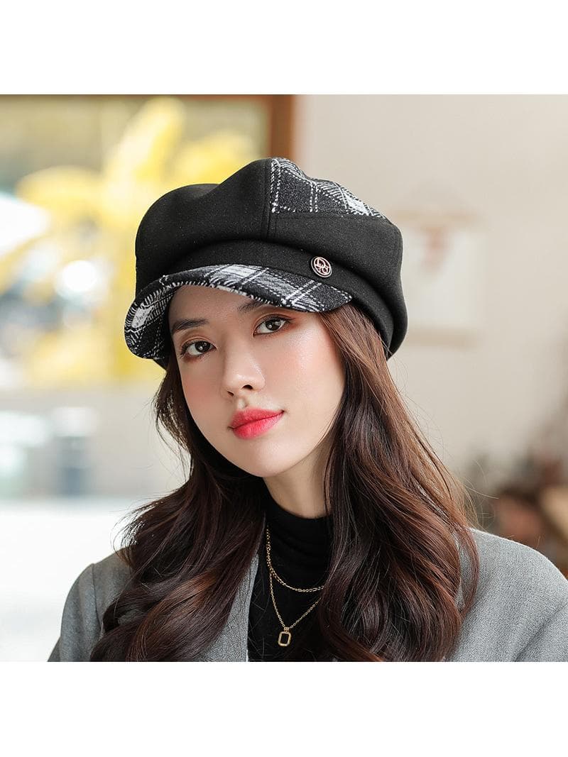 キャスケット 格子柄ツイードコンビキャスケット