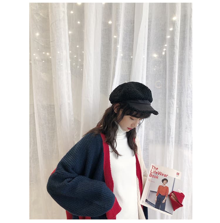 もこもこボア素材キャスケット レディース防寒帽子　ウール