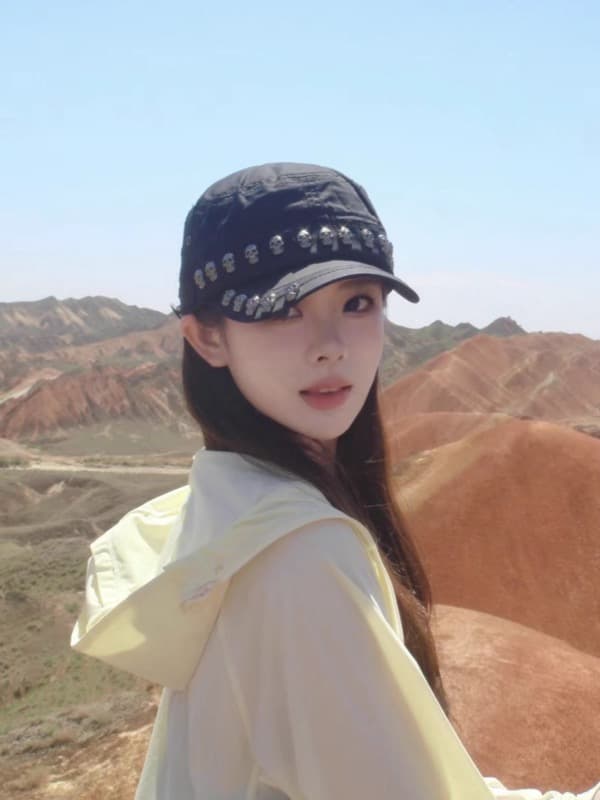 デニム キャスケット ドクロ飾り レディース 帽子