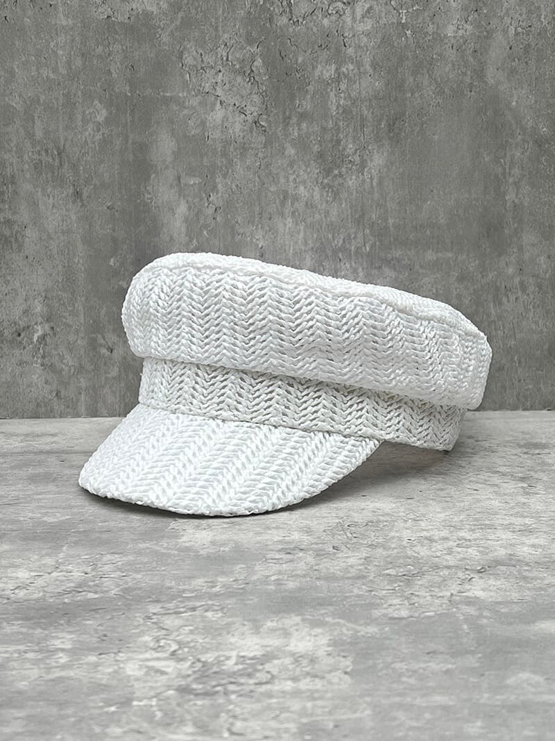 キャスケット ヘリンボーン編み マリン風キャスケット