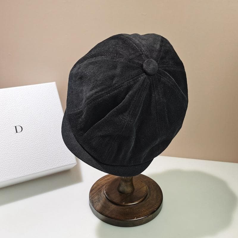 小顔効果キャスケット 無地シンプル コーデュロイ帽子