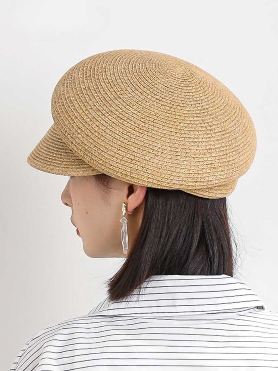 キャスケット 涼やか麦わら風ツイードキャスケット