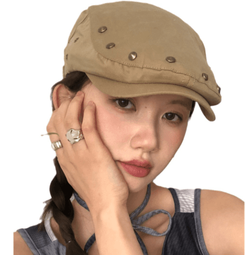 秋冬新作スタッズ付きアメカジキャスケット帽子2色展開