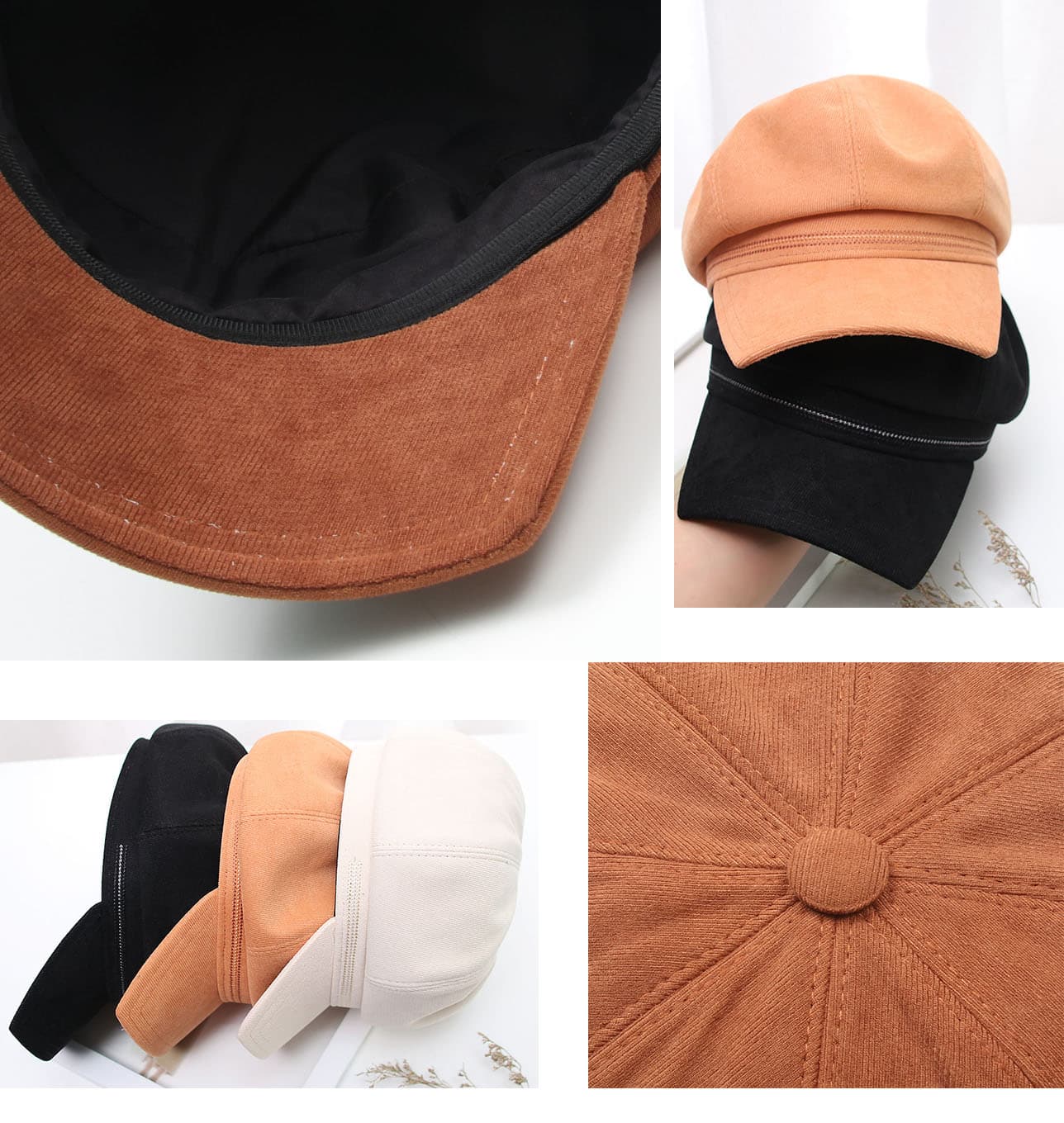 秋冬新作レディースキャスケット無地防寒保温スエード風帽子　ウール