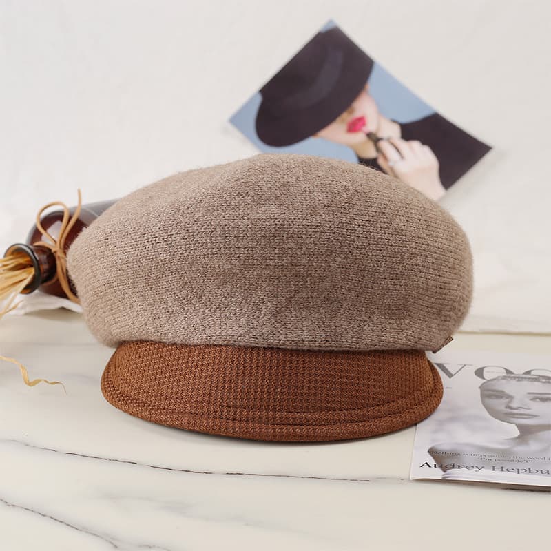 キャスケット　秋冬二層切替ニットキャスケット