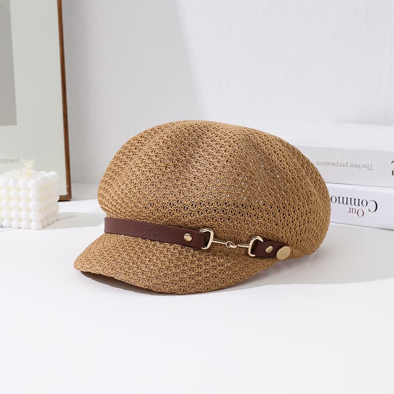 キャスケット レザーベルト付き通気性キャスケット