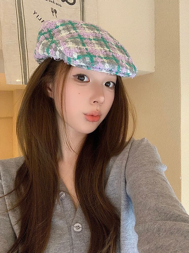 彩り織りキャスケット帽子