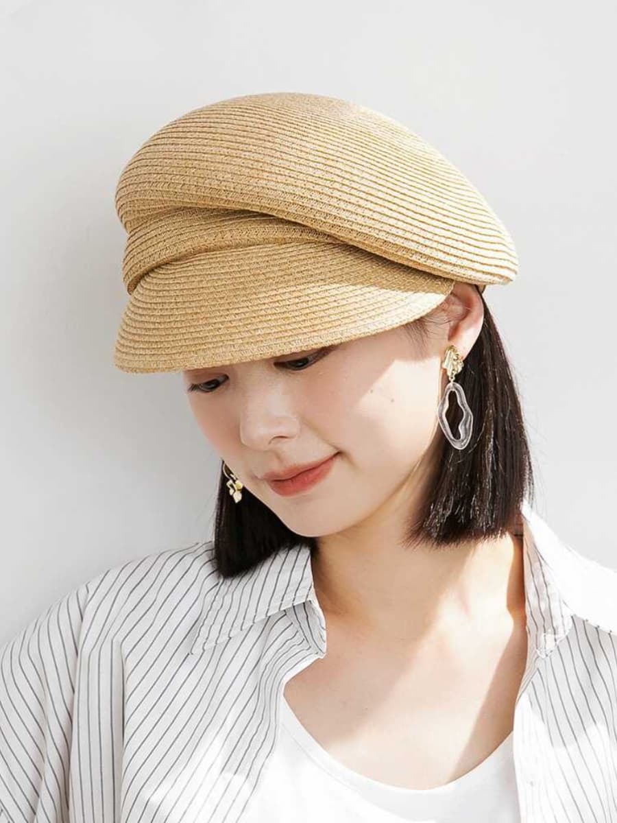 キャスケット 涼やか麦わら風ツイードキャスケット