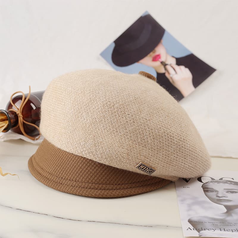 キャスケット　秋冬二層切替ニットキャスケット