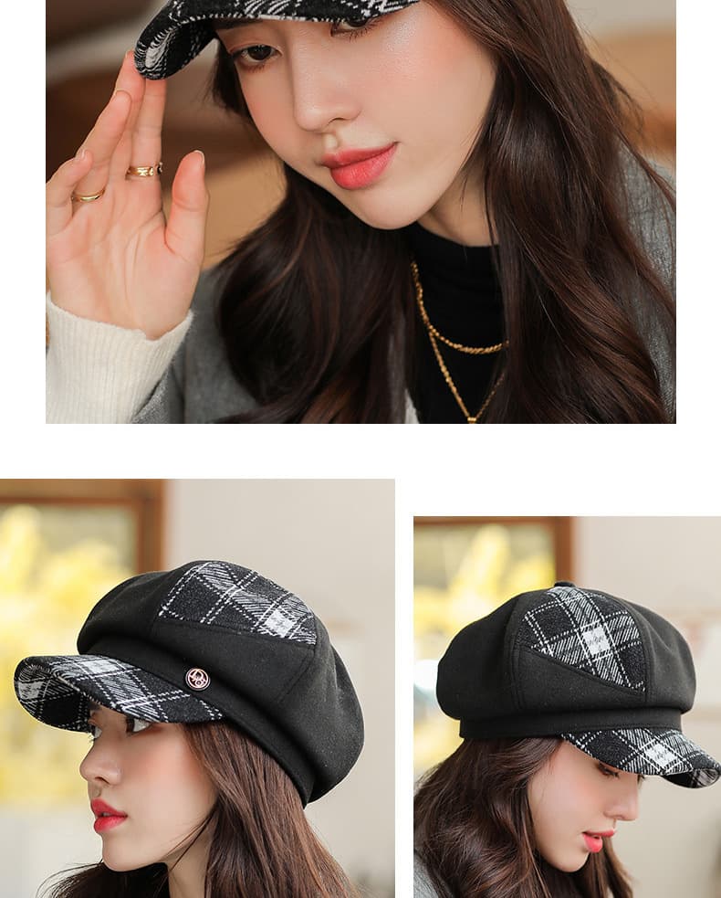 キャスケット 格子柄ツイードコンビキャスケット