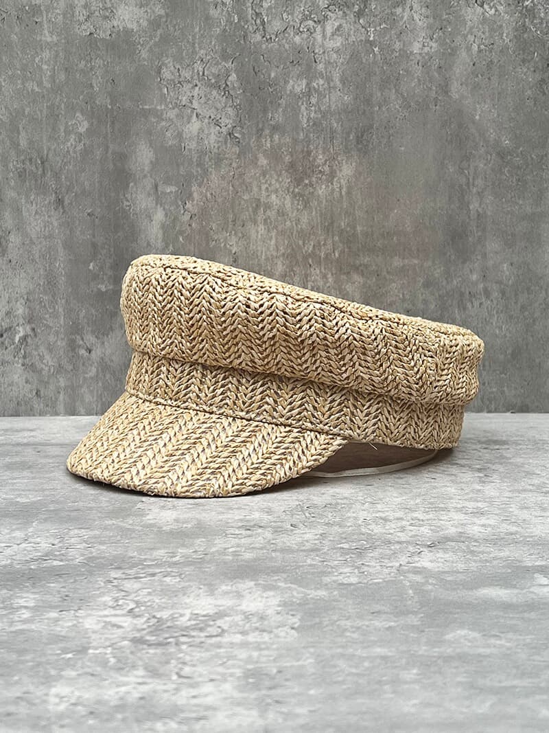 キャスケット ヘリンボーン編み マリン風キャスケット