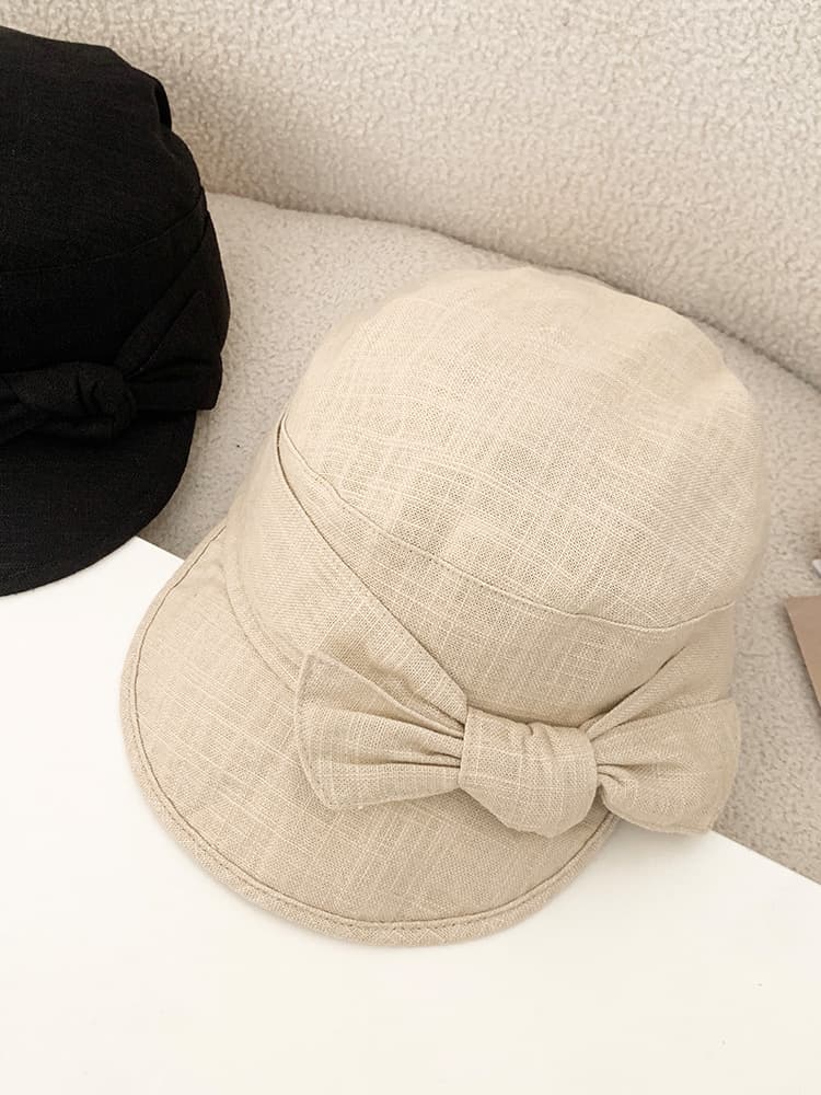 キャスケット リボン結び麻混キャスケット