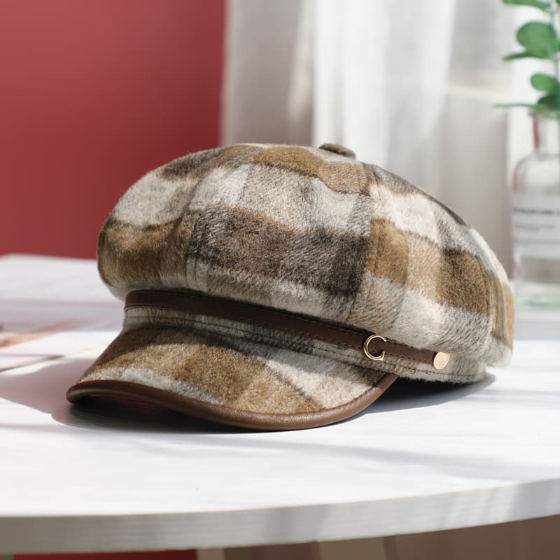 キャスケット　格子柄ツイードキャスケット帽
