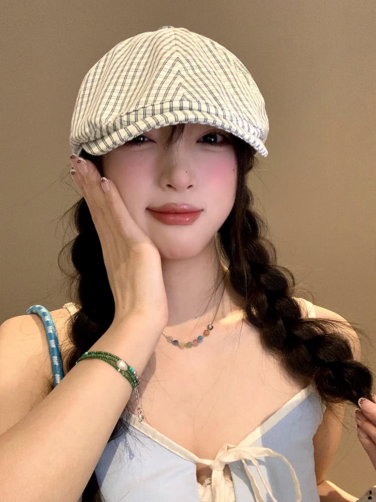 キャスケット 格子模様のクラシックハンチング帽