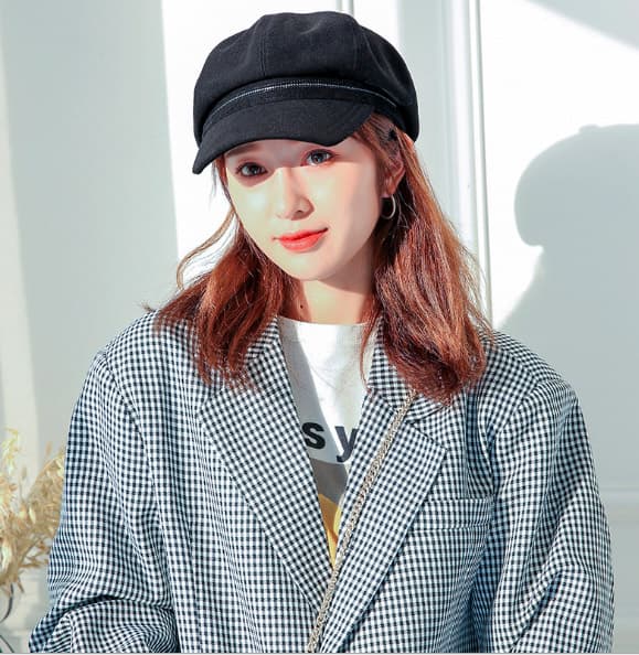 秋冬新作レディースキャスケット無地防寒保温スエード風帽子　ウール