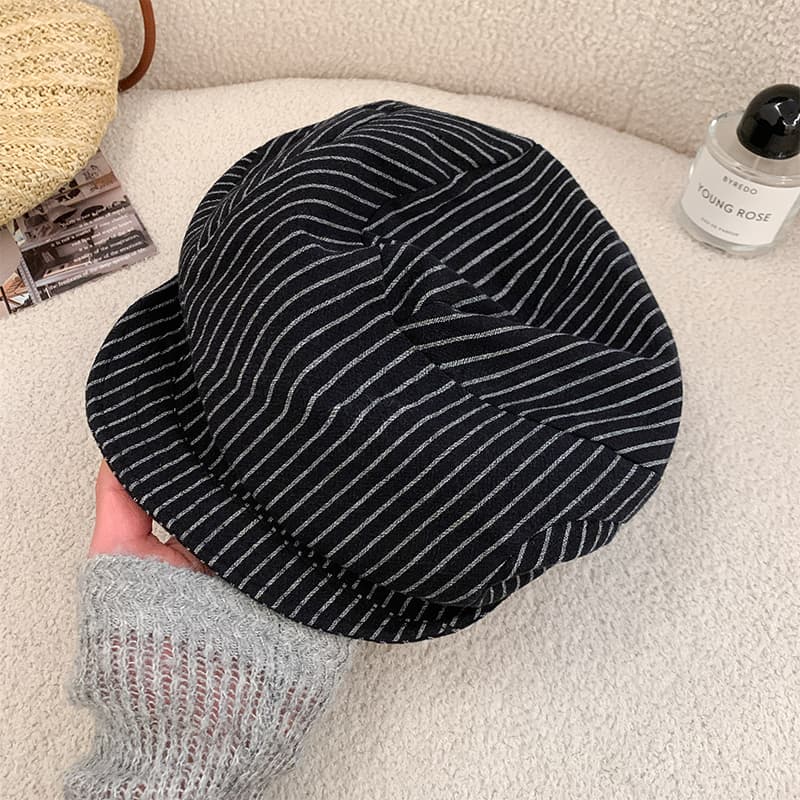 キャスケット　縞模様リネンキャスケット