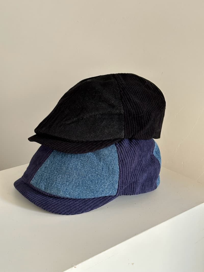 コーデュロイ×デニム切替キャスケット