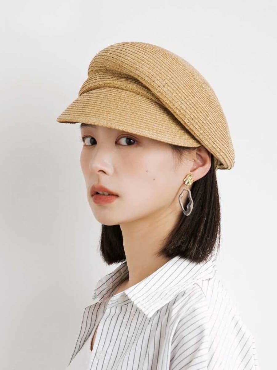 キャスケット 涼やか麦わら風ツイードキャスケット