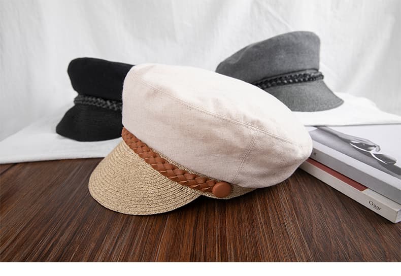 キャスケット　ブレード装飾リネンキャスケット帽