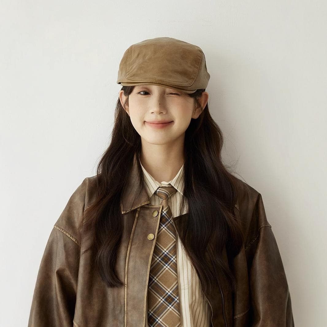 ヴィンテージ風レザーキャスケット